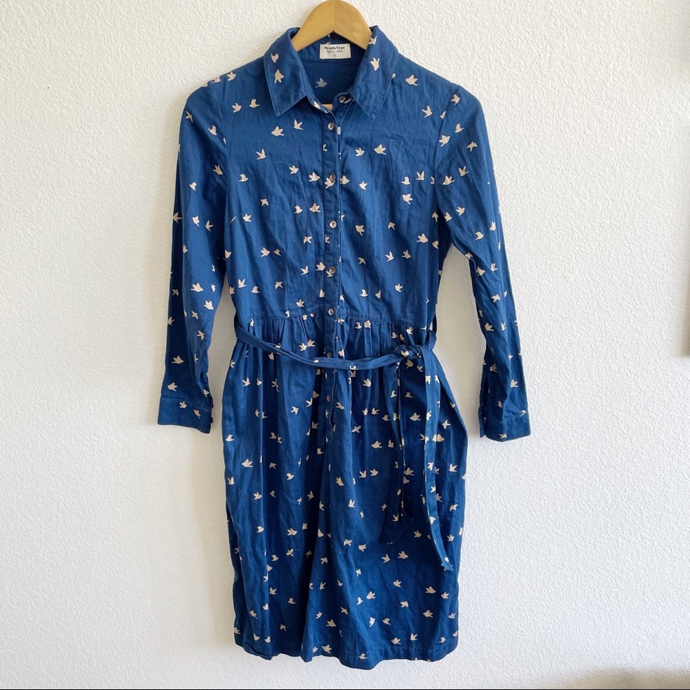 People Tree Organic Cotton Bird Pattern Dress — Small